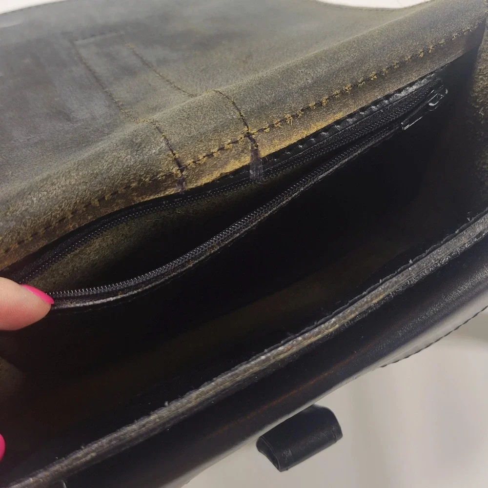 VTG Kouros Handmade Black Leather Crossbody Bag Genuine Greek Cowhide Leather